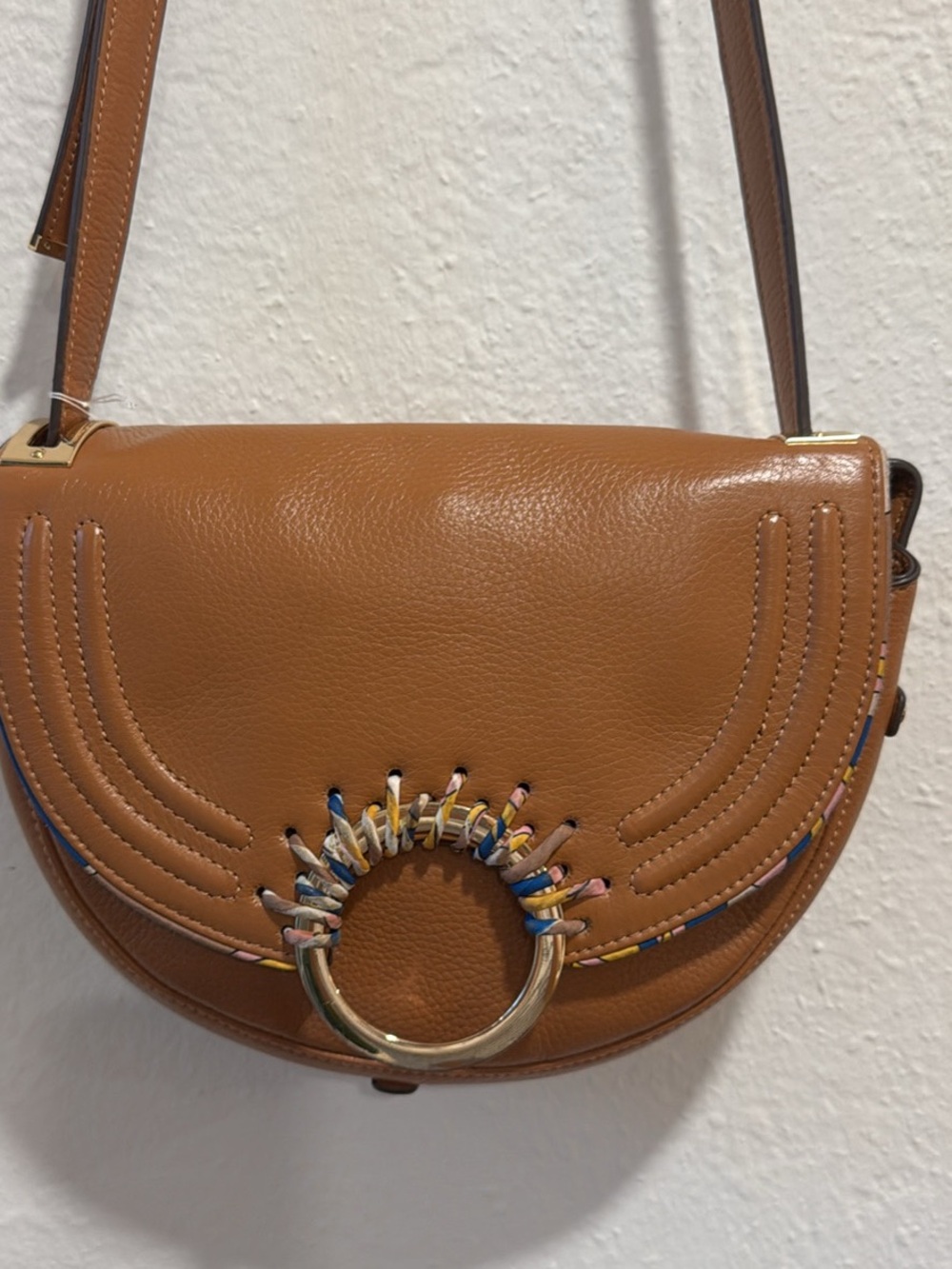 Sam Edelman Tan Leather Crossbody Bag with Ring Accent